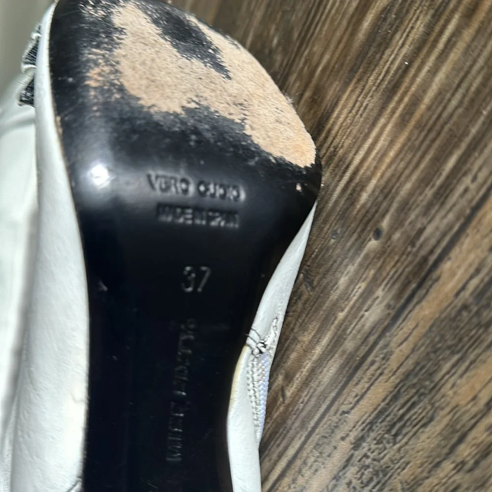 Miss Sixty White Tall Leather Boots with Black Trim
